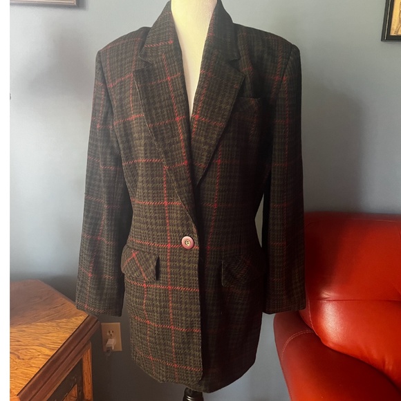 Vintage Braemar by Michelle Monet check plaid pure virgin wool blazer made in Ca - Picture 1 of 10